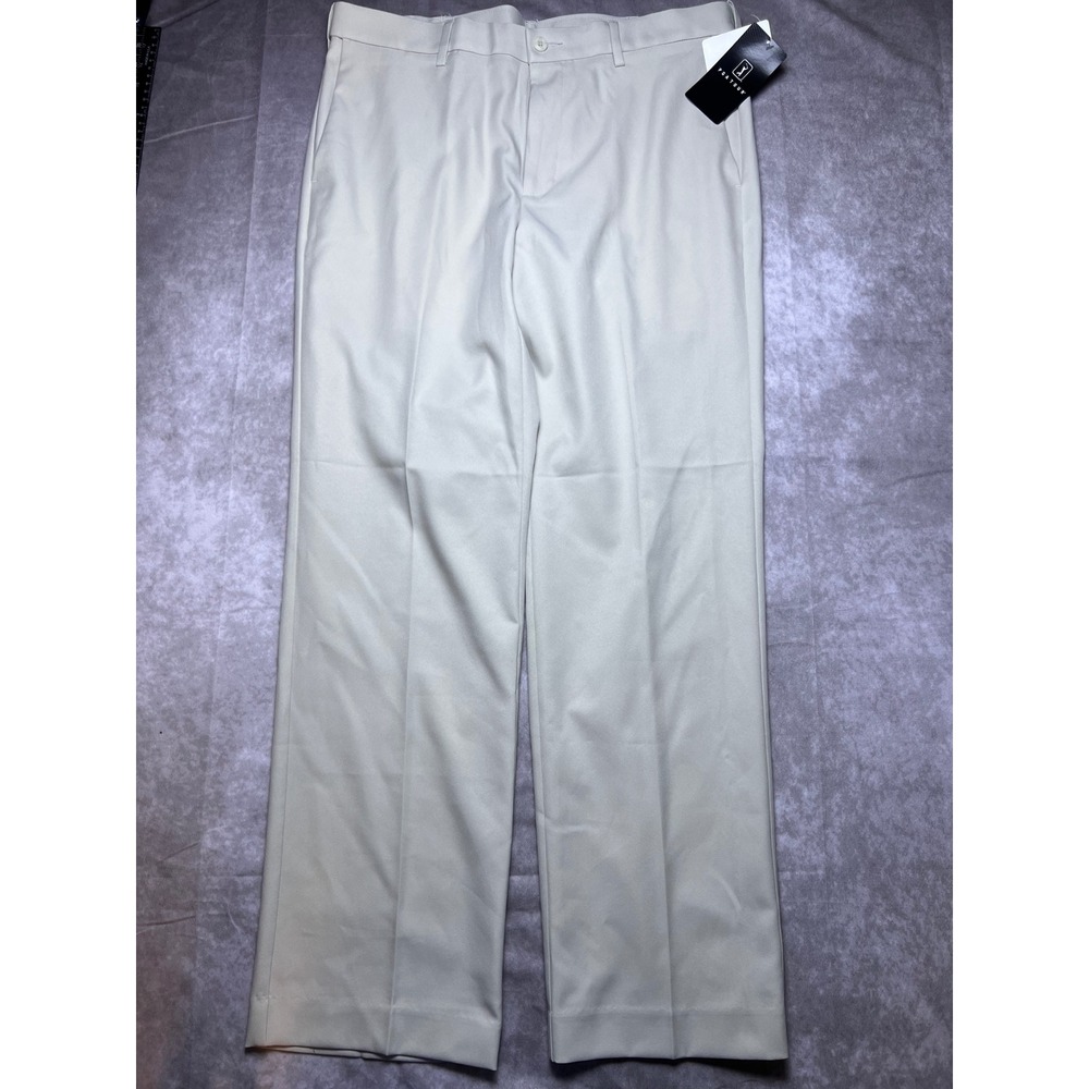 PGA TOUR Golf Pants Mens 34x30 Silver Cloud Beige Flat Front Straight New